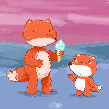 Baby Fox & Dad Illustration