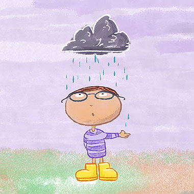 Boy in the rain character Illustration